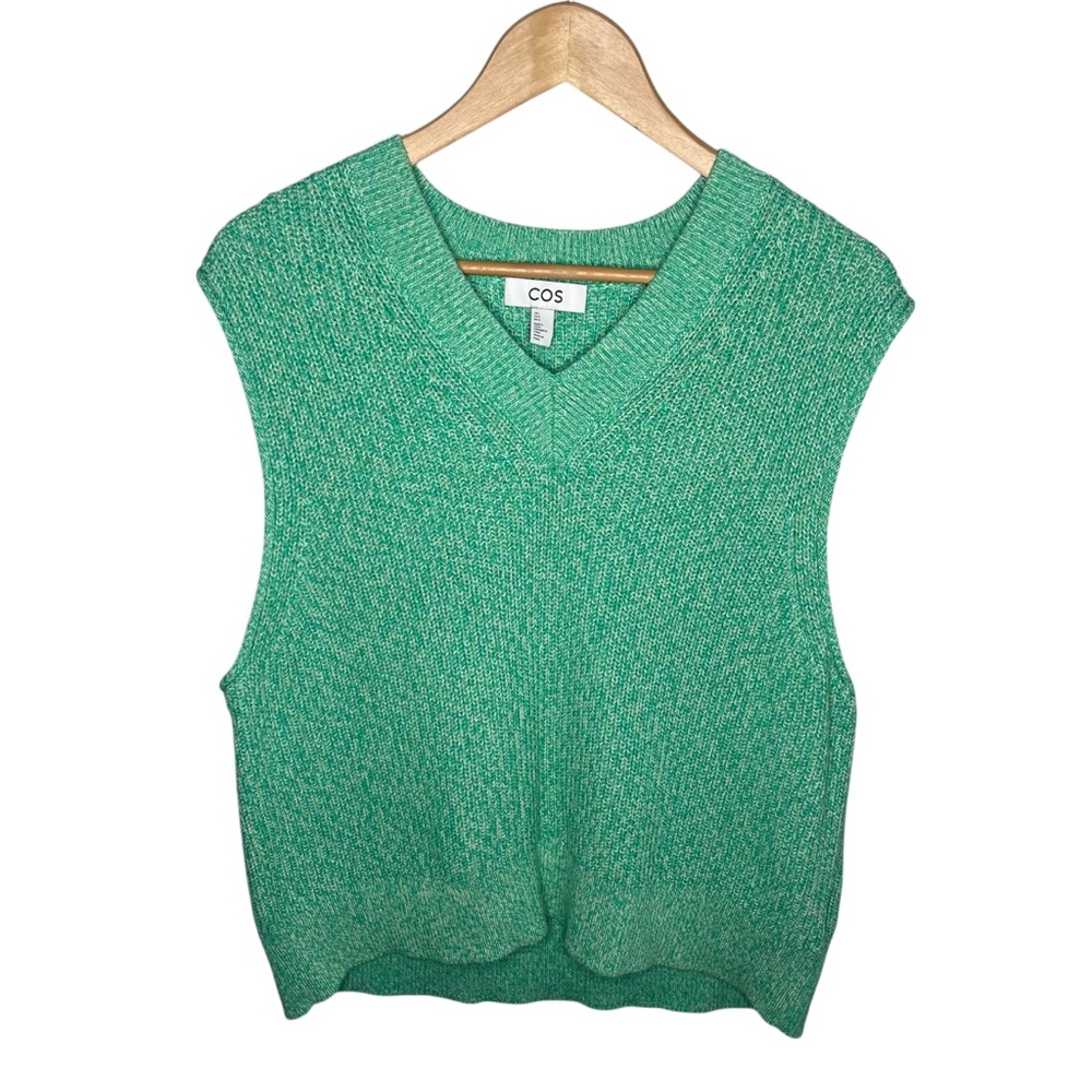 COS Green Marled Knit V Neck Pullover Sweater Vest Light Academia